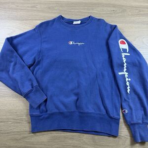 Champion Crewneck Sweatshirt Small Reverse Weave Center Logo Spellout Sleeve